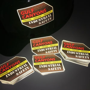 Custom industrial safety hard hat stickers at night