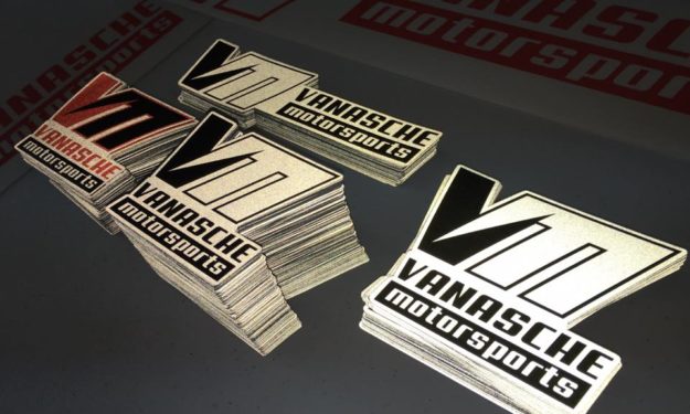 Vanasche Motrsports Custom Cut Reflective Stickers at night