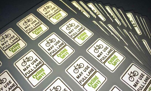 Cycling Savvy Reflective Sticker Sheets at night