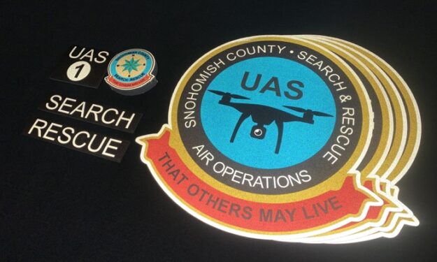 Drone Search and Rescue Reflective Stickers at night