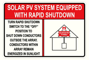 REFLECTIVE VINYL: 6" x 4" Solar PV System Equipped with Rapid Shutdown - Red Version