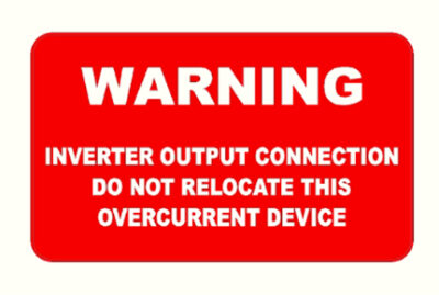 HIGH-TACK VINYL: 2.5" x 1.5" Warning Inverter Output Connection