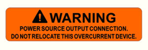 HIGH-TACK VINYL: 3" x 0.75 Warning Power Source Output Connection