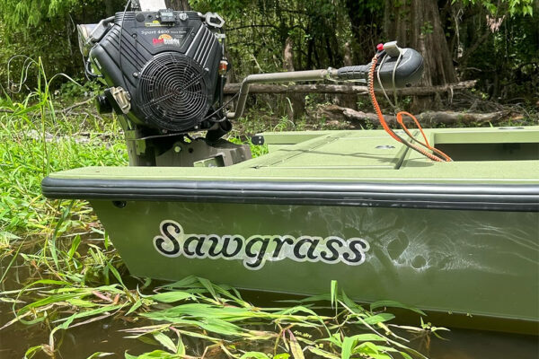 Large Format Brushed aluminum sticker applied to boat