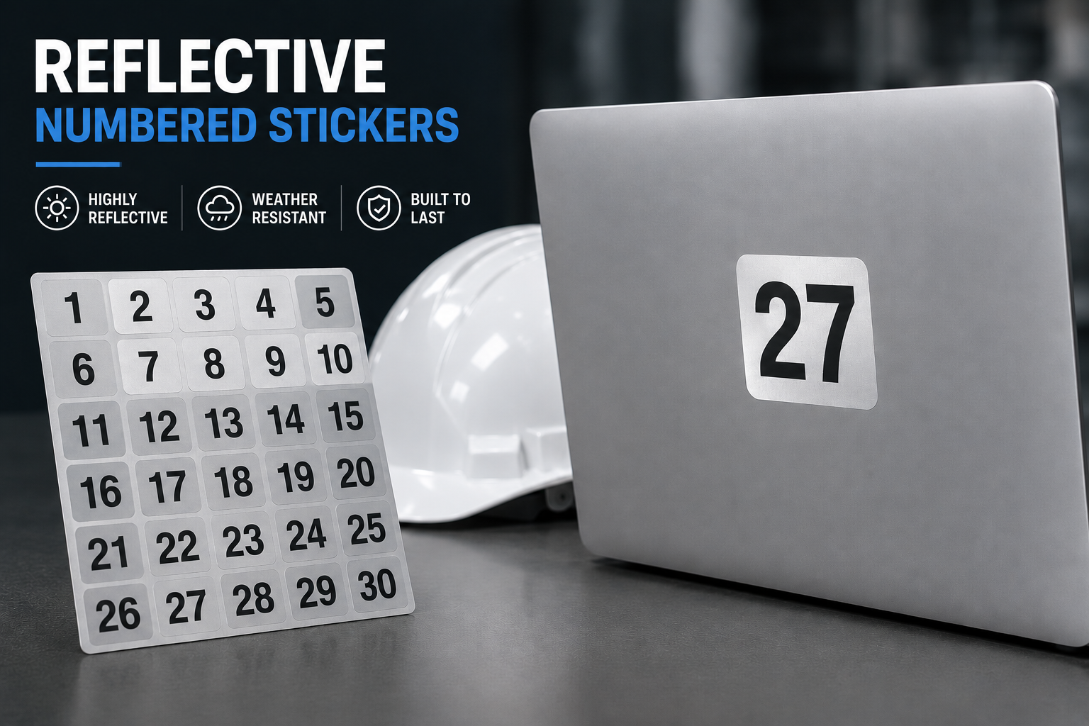 Custom Reflective Numbered Stickers on Hard Hat